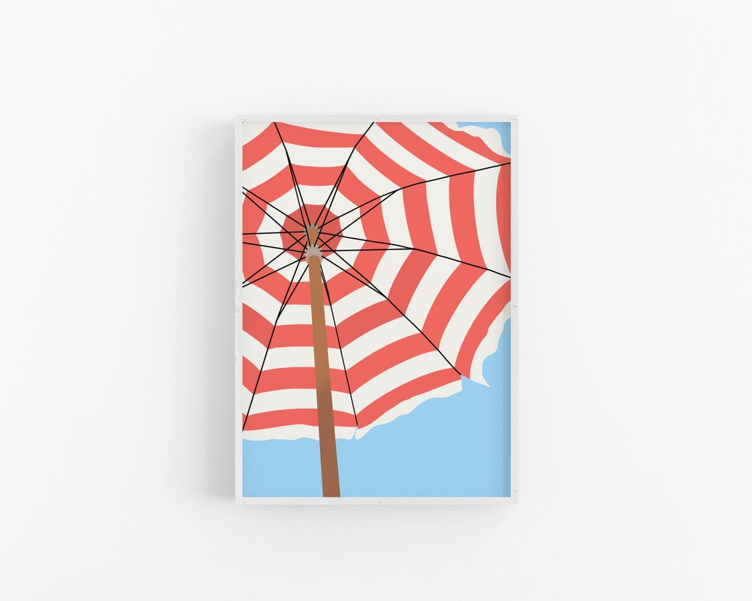 Beach Umbrella Print Coastal Wall Art Beach Art Beach Etsy