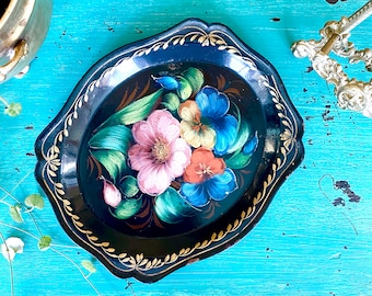 Vintage Painted Floral Tray | Trays For Decor | Tray For Candles | Small Tray Tea Coffee | Trays For Coffee Table | Rustic Garden Decor