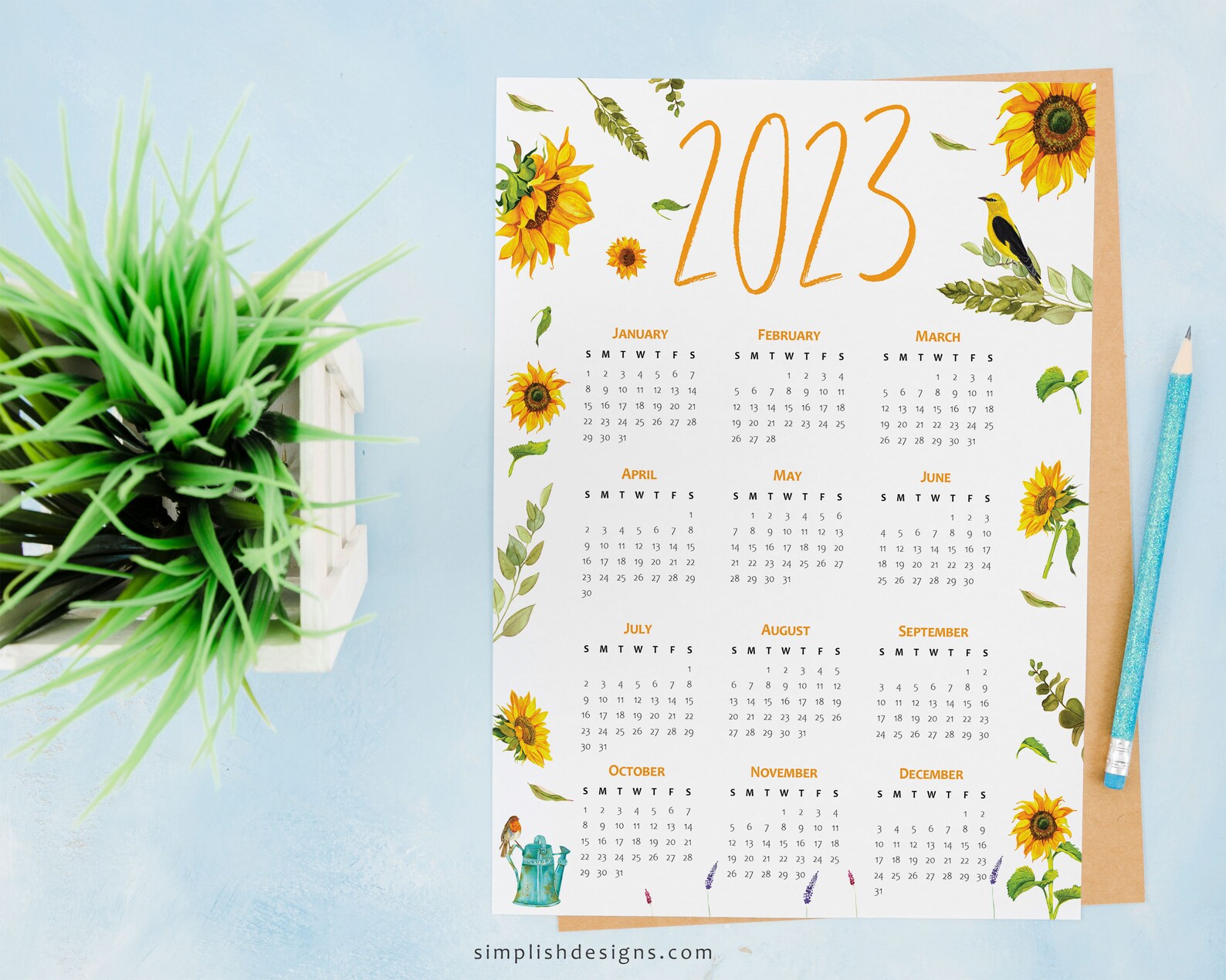 20222023 Sunflowers Calendar Printable Sunflower Calendar Etsy Denmark