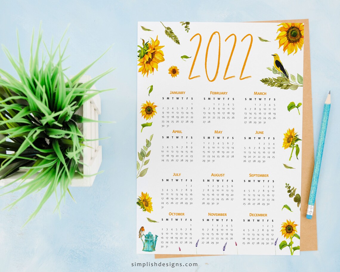 2021-2022 Sunflowers Calendar Printable Sunflower Calendar | Etsy