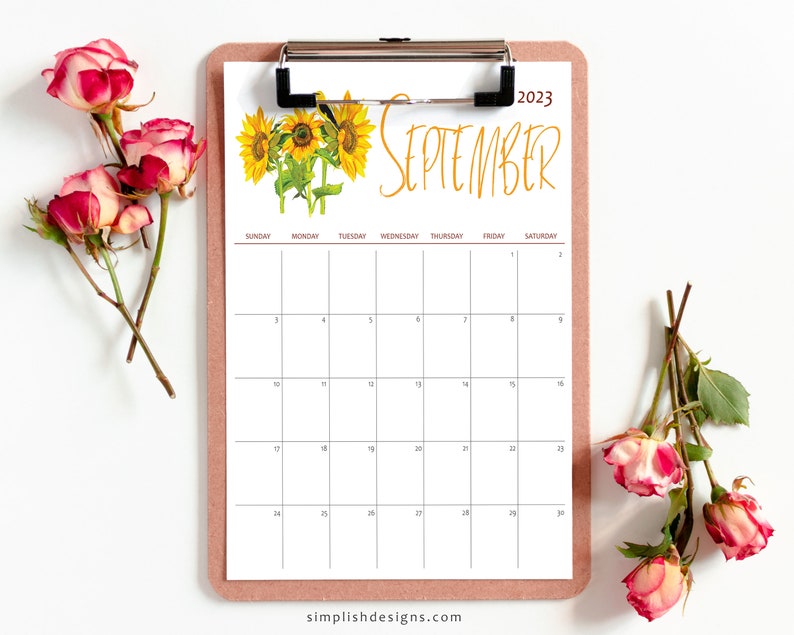 2023-sunflowers-monthly-calendar-printable-sunflower-calendar-etsy
