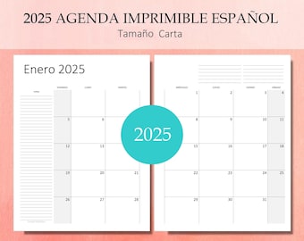 2025 Agenda Agenda Kit Planificador Español Unprimible con Visvisa, Anqueren, Kontaktos, Notas, Kampleaño, Lista y Mas! PDF, CARTA