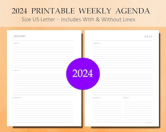 2024 Agenda Printable Planner Calendar Bundle. Weekly View, Notes, Contacts, & More Fits 3-Ring Binders. Paper Size: Letter / 8.5x11