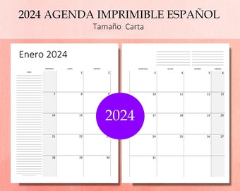 2024 Agenda Agenda Kit Planificador Español Unprimible con Visvisa, Anqueren, Kontaktos, Notas, Kampleaño, Lista y Mas! PDF CARTA (Brief)