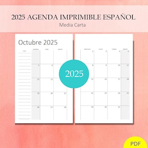 2025 Agenda Calendario 12 Meses Planificador Español Imprimible con Vista Mes PDF MediaCarta