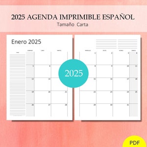 2025 Agenda Calendario Kit Planificador Español Imprimible con Vista Mes, Año, Contactos, Notas, Cumpleaño, Lista y Mas! PDF, CARTA