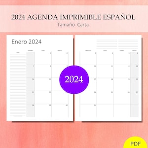 2024 Agenda Calendario Kit Planificador Español Imprimible con Vista Mes, Año, Contactos, Notas, Cumpleaño, Lista y Mas! PDF CARTA (Letter)