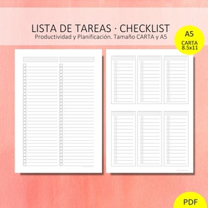 Lista de Tareas • Checklists. Productividad y Planificación • Productivity and Organization. 4 diseños • designs. PDF CARTA (US Letter) & A5