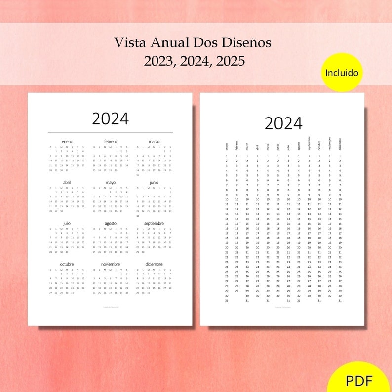 2024 Agenda Diaria Imprimible Tag Für Seite Organizador Diario 366 Tage Mit Am / Nachmittag oder 24 Horas. Spanisch. PDF-Datei Bild 2