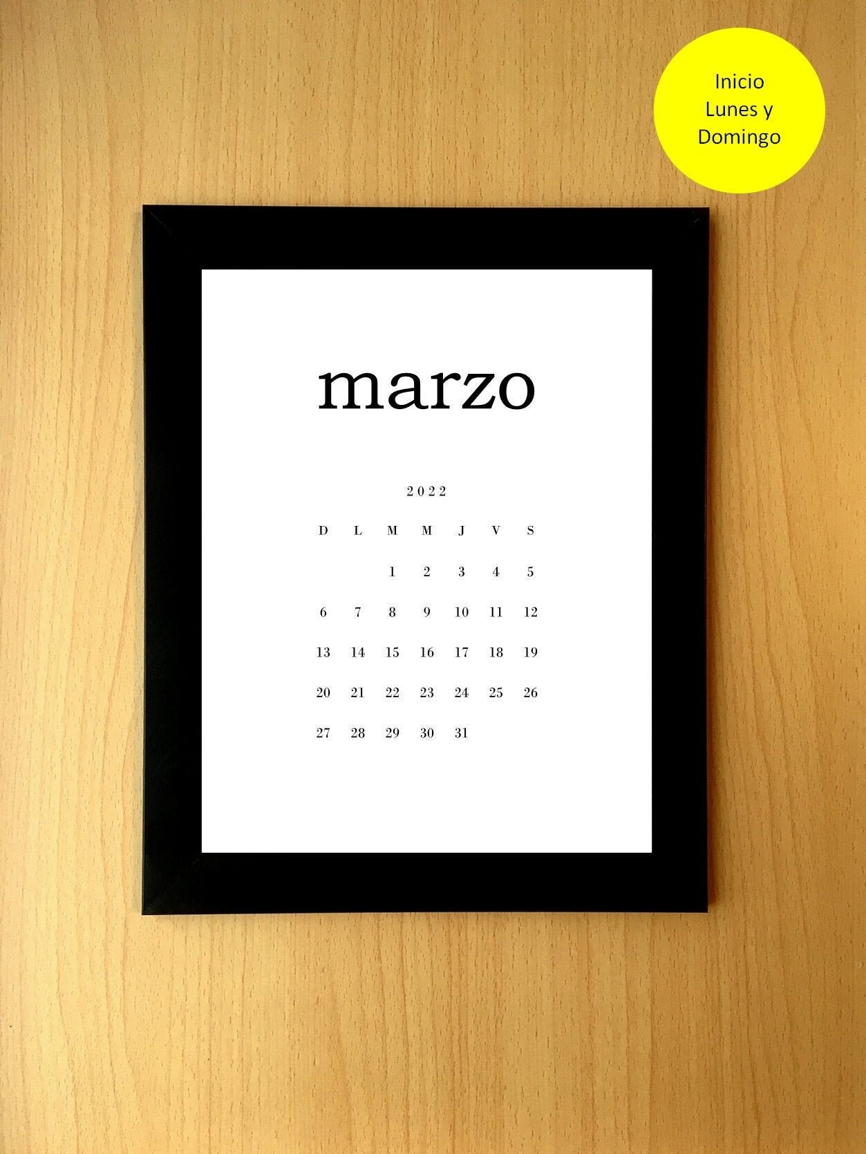 2022 Calendario Español Mensual Imprimible. Inicio Lunes y | Etsy