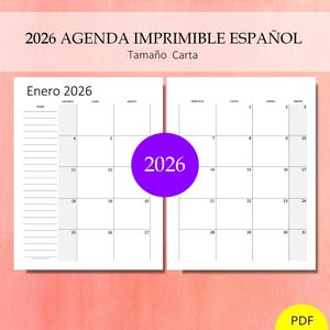 2026 Agenda Calendario Kit Planificador Español Imprimible con Vista Mes, Año, Contactos, Notas, Cumpleaño, Lista y Mas! PDF CARTA (Letter)
