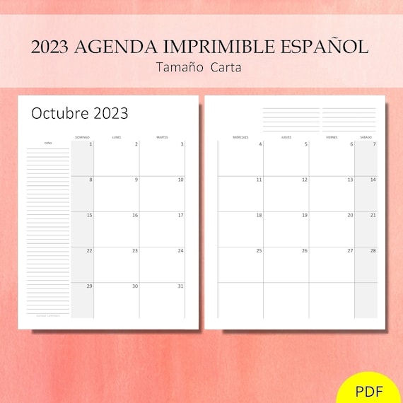 2023 Agenda Calendario Kit Planificador Español Imprimible Con Vista Mes,  Año, Contactos, Notas, Cumpleaño, Lista Y Mas PDF CARTA 8.5x11 