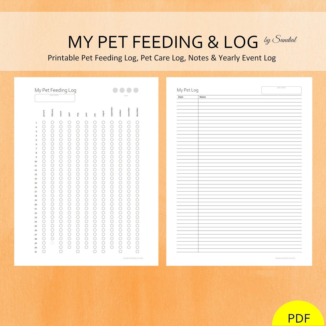 Pet Feeding Care & Med Trackers. Pet Care Log for Your Etsy