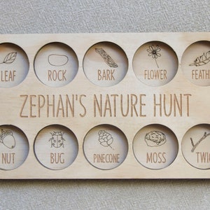 Nature Scavenger Hunt Tray Board | Montessori Wood Outdoor Tray | Nature Hunt Kids Activity | Children's Scavenger Hunt | Nature Play