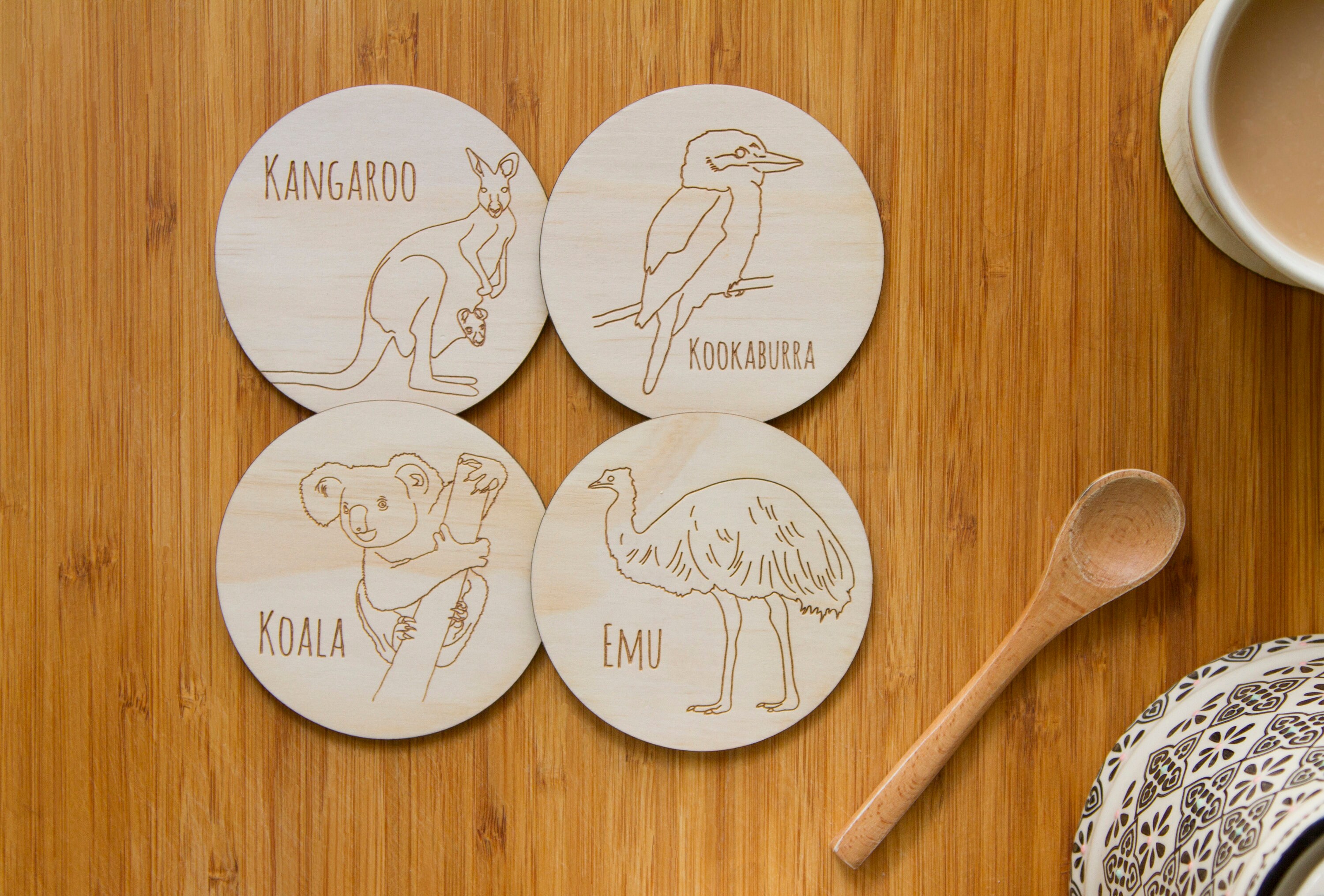 Wooden Australian Animal Coasters Kangaroo Emu Koala Etsy Sweden