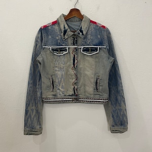 Vintage Desigual Art Motive Denim Jacket Vintage Desigual Art Motive Distressed Denim Jacket Vintage Desigual Aztex Navajo Jacket Size L
