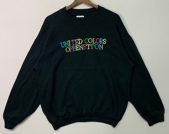 Vintage United Colors Of Benetton Embroidery Logo Crewneck Plain Pullover Sweatshirt Size L