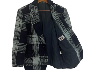 Chaqueta utilitaria vintage a cuadros de Issey Miyake, estilo vanguardista japonés americano, talla M.