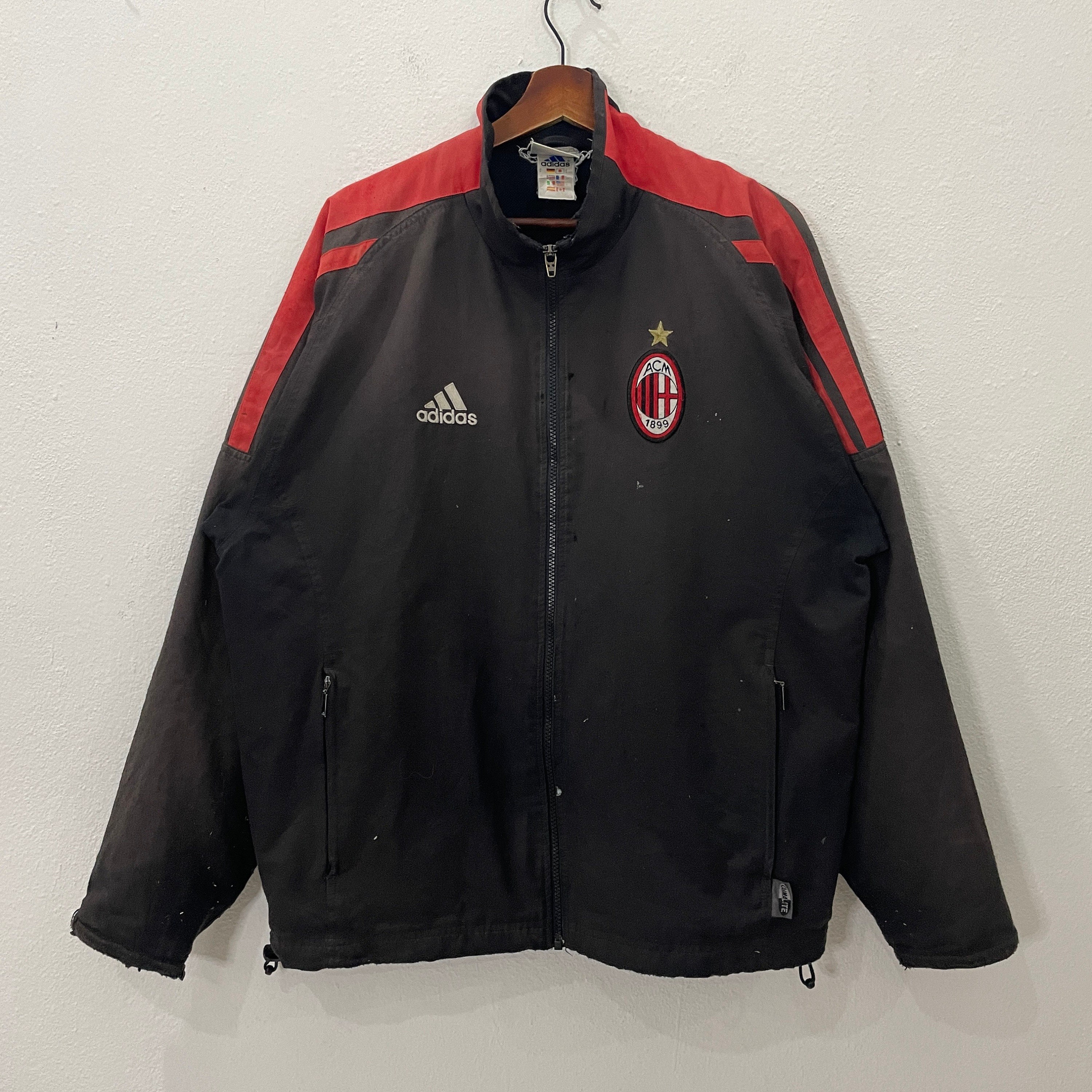 Vintage 00 Adidas Ac Milan Sweater Vintage 00 Adidas Ac Milan Distressed Sweater Vintage 00 Adidas Ac Milan Distressed Zipper Ups Sweater XL