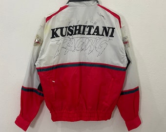 Giacca vintage Team Kushitani Racing con logo grande Giacca da esterno di marca giapponese Team Kushitani Racing con logo grande Taglia L