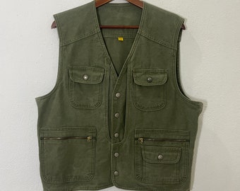 Vintage 80s Banana Republic Army Green Safari Vest - Men's Large