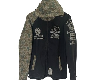 Felpa vintage Namitatsu Tamashii con grande logo, giacca con finiture, marchio giapponese, abbigliamento casual, capospalla, giacca mimetica da lavoro resistente, taglia M
