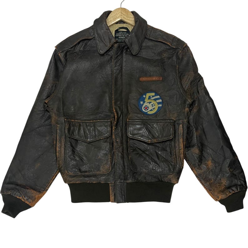 Vintage Avirex Type A-2 Airforce Jacket Vintage 90s Avirex Type A-2 Airforce Big Logo Leather Workwear Jacket Size M image 9