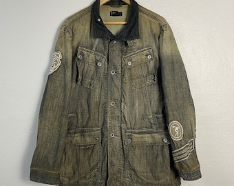 Vintage Diesel Distressed Denim Jacket Vintage Diesel Distressed Multipocket Denim Jacket Vintage Diesel Button Ups Denim Jacket Size L