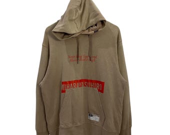 Felpa con cappuccio vintage Miharayasuhiro X Gu con logo grande, pullover di marca giapponese con logo grande, taglia L