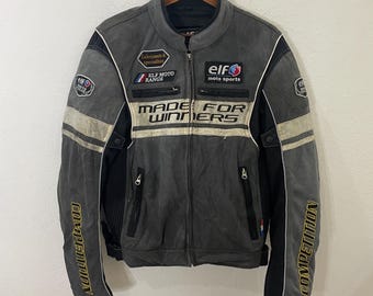Vintage ELF Moto Sport Racing Biker Jacket Size L Rider Jacket