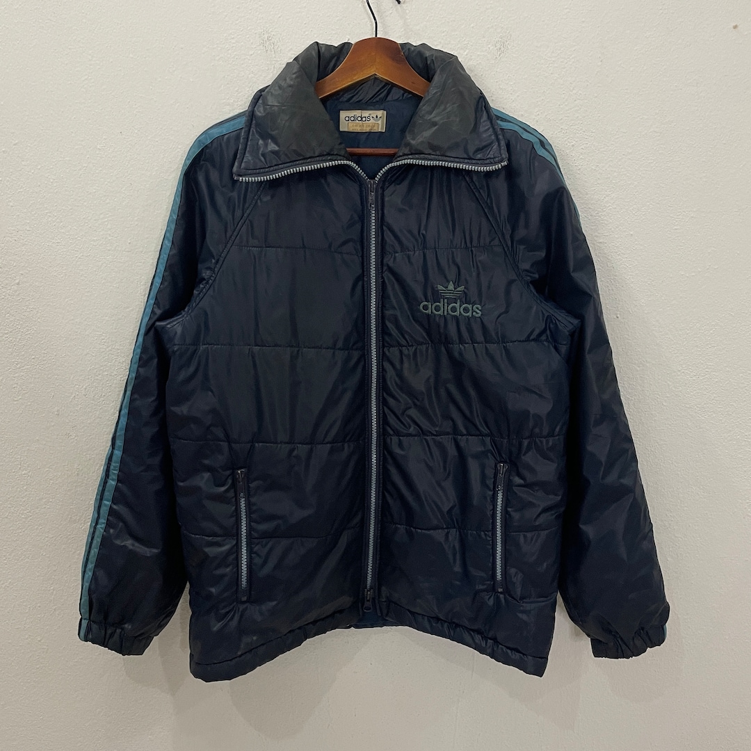 Vintage 90'S adidas padded hoodie/puffer jacket, size M, men's Nylon blue type Vintage Second Hand