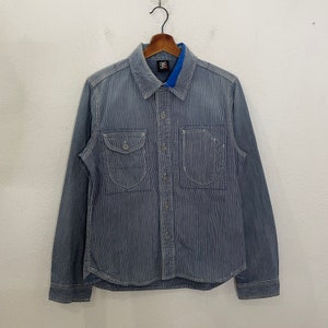 Vintage Bartack Work Denim Jacket Vintage Bartack Work Hickory Stripe Jacket Vintage Bartack Work Japanese Designer Jacket Size S