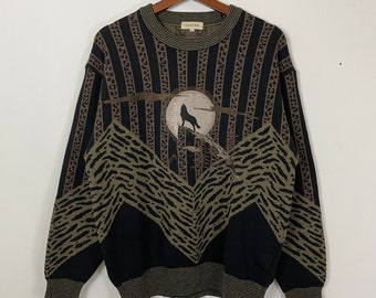 Vintage Clever Fox Motive trui gebreide kleding Vintage Clever Habitat Motive gebreide trui trui maat L