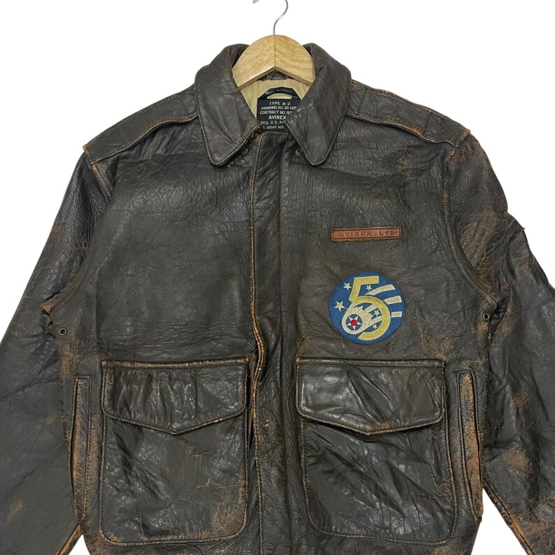 Vintage Avirex Type A-2 Airforce Jacket Vintage 90s Avirex Type A-2 Airforce Big Logo Leather Workwear Jacket Size M image 10