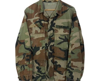 Vintage 1980s Military Jacket / Button up Jacket / Army Green
