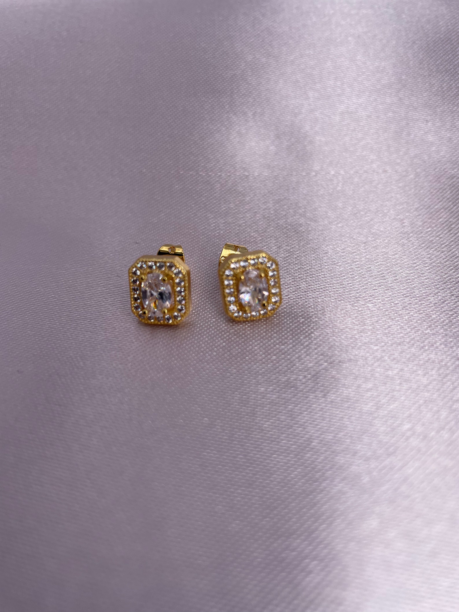 18K Gold Plated Rectangle Diamonds Shape Stud Earrings | Etsy