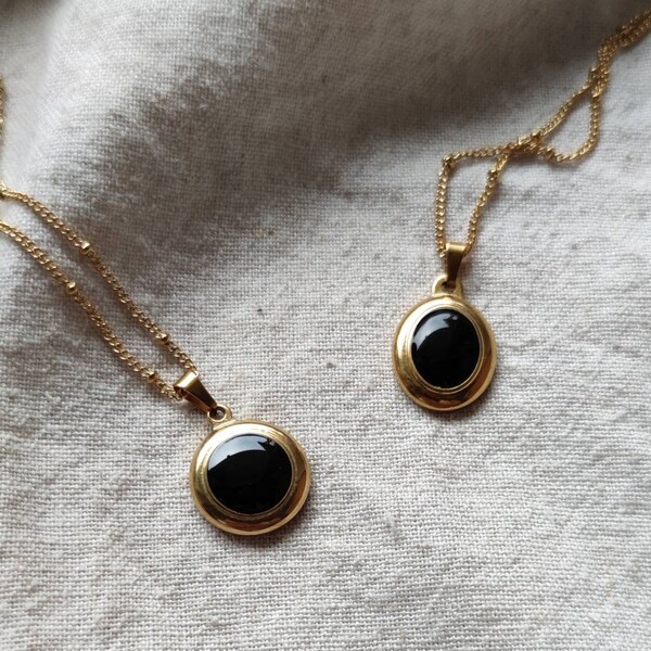 ELIZABETH - Edelstahl Vintage Kette, mit dem schwarzen Edelstahl Anhänger, oval oder rund