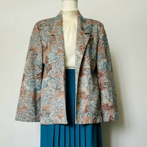 Vintage 1980's 1990's Pykettes Teal Skirt and Floral Blazer Suit Set 28 Waist image 2