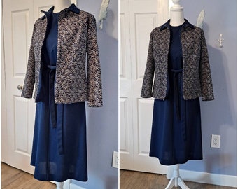 Vintage 1960's Sears Navy Mod Dress and Jacket Set M