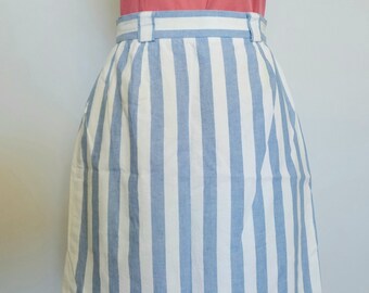 Vintage Late 1980's early 1990's JH Collectibles Blue and White Striped Cotton Skirt 26" Waist