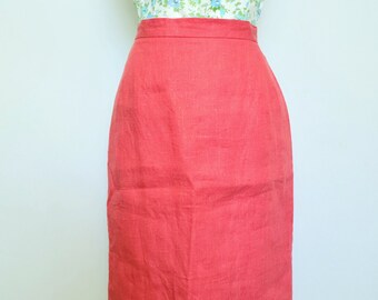 Vintage 1990's Harve Benard Hot Pink Linen Pencil Skirt 29" Waist