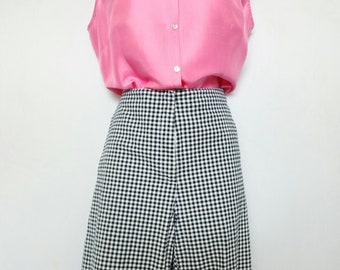 Vintage 1990's Live A Little Black and White Gingham Plaid Split Hem Cropped or Ankle Pants 30" Waist