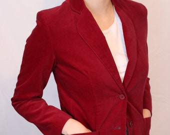 Vintage 1960's Wine Red Velvet Trissi Blazer, Lightweight Jacket