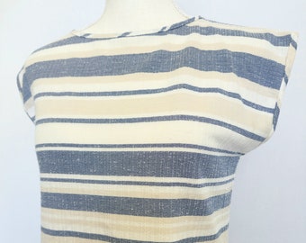 Vintage late 1970's early 1980's Catalina Striped Blue, White and Tan Sleeveless Top