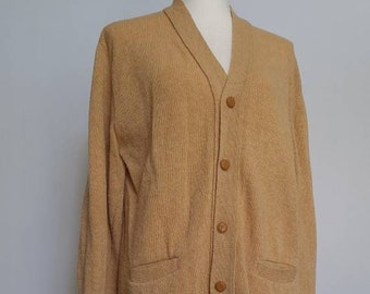 Vintage 1960's Ashley Knit Tan Sweater Cardigan 42" Chest