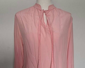 Vintage 1970's Billy Bonny French Made In Paris Bubblegum Pink Long Sleeve Silk Chiffon Tunic Blouse S/M