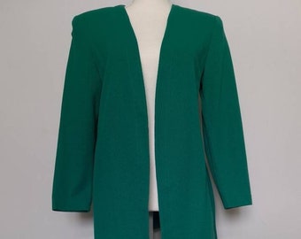 Vintage late 1970's early 1980's Another Thyme Teal Open Front Sweater Blazer/Duster