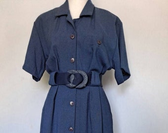 Vintage 1970's Miss Oops of California Navy Shirtwaist Dress