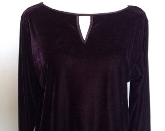 Vintage 1990's California Dynasty Purple Velvet Long Sleeve Night Gown