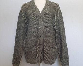 Vintage 1960's Van Heusen Dark and Light Gray Striped Cardigan